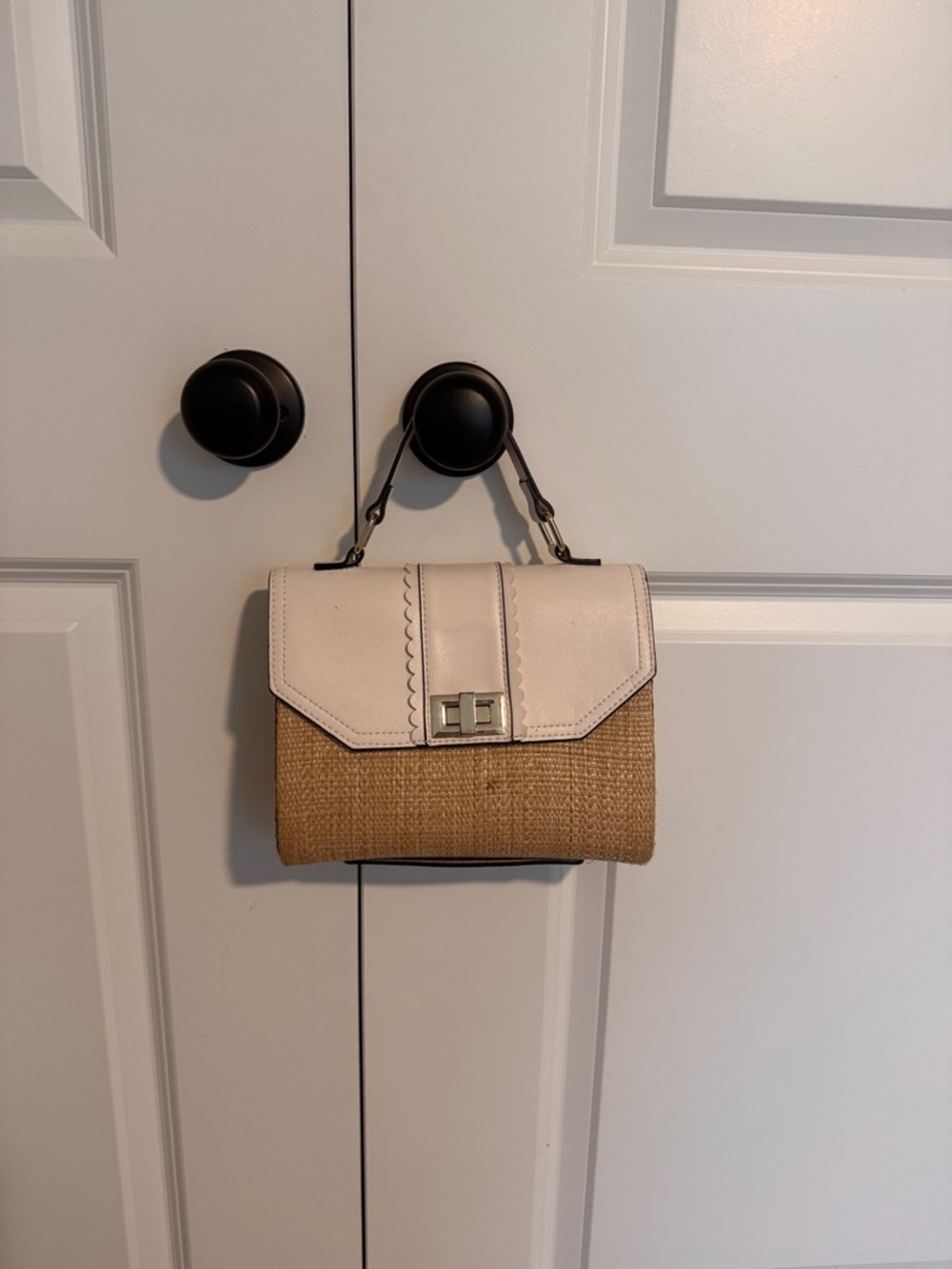 Kelly & Katie Beige and Natural Two-Tone Mini Top-Handle Bag